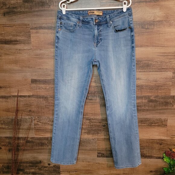 Seven7 Jeans Mens 34x32 Measures 34x30 Slim Straight Leg Medium Light Wash Denim - Picture 1 of 9